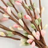 12" Pink and Green Pip Berry Spray Stem  : Pink/Green/Cream