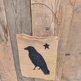 A.T. Imports - Crow and Star Burlap Bag with Handle