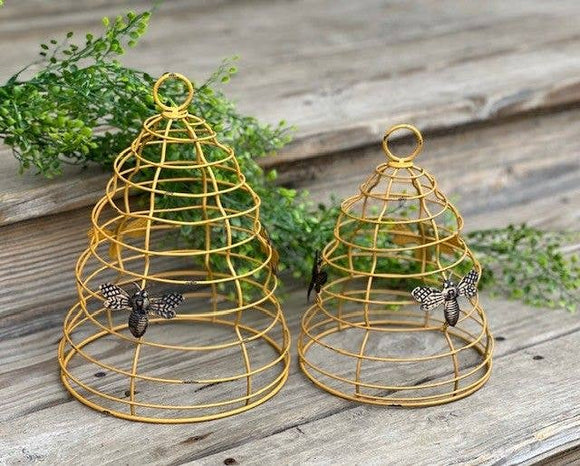 Yellow Distressed Cage Bee Hives (Set of 2)