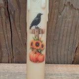 A.T. Imports - 7" Fall Timer Tapers: Crow on Fence with Sunflowers and Pumpkins