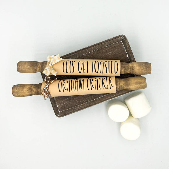Fall mini rolling pins | S’mores decor | Fall tiered tray: Graham Cracker