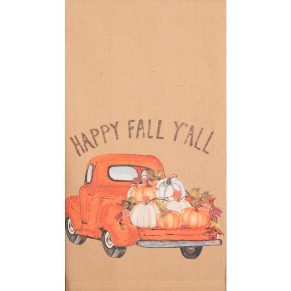 Happy Fall Y'all Truck  Towel  18 In x 28 In - Nutmeg